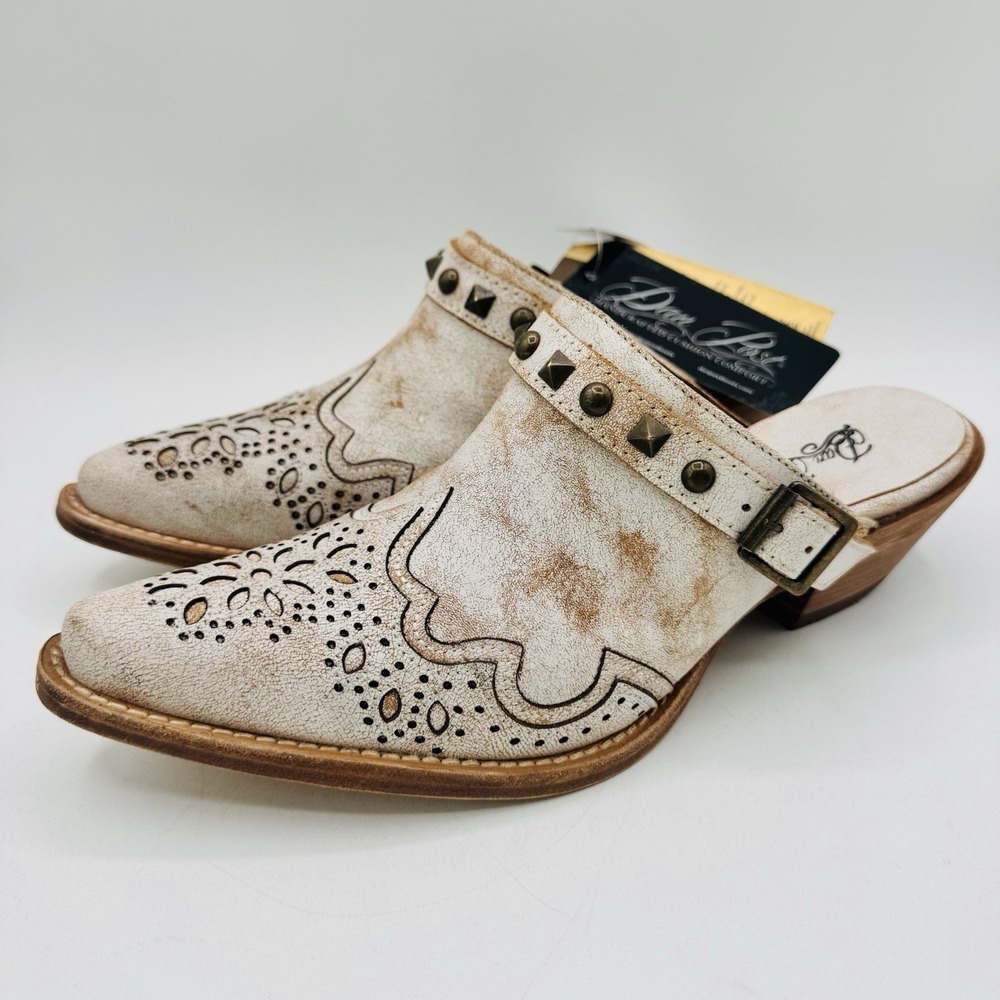 Dan Post Ida Mae Studded Mules Women's Size 9 Crackle Bone White Leather